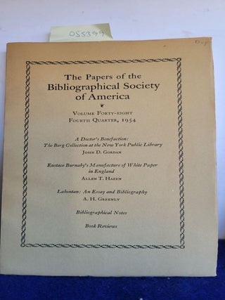 Item #055399 The Papers of the Bibliographical Society of America Volume 48 Fourth Quarter 1954....