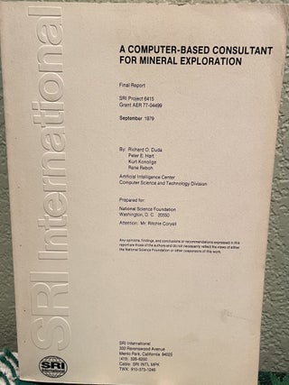 Item #15673 A Computer-Base Consultant for Mineral Exploration. R. O. Duda