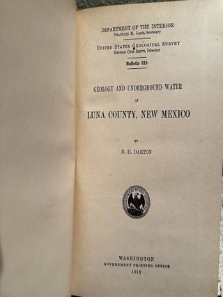 Geology and Undergound Water of Luna Country, New Mexico