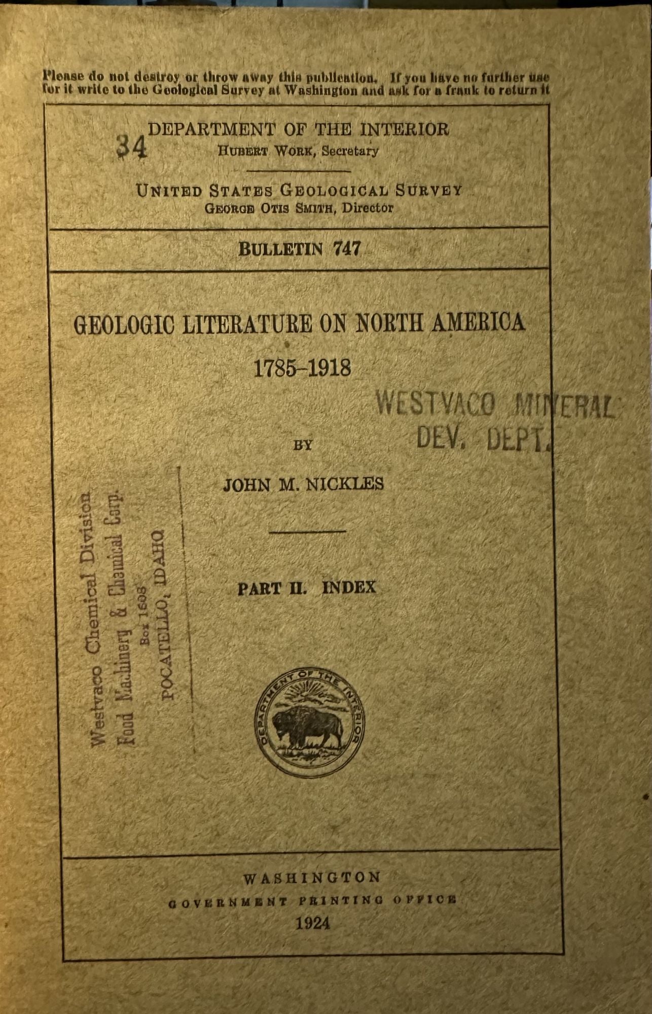 Geologic Literature of North America 1785-1918 Part II. Index. John M. Nickles.