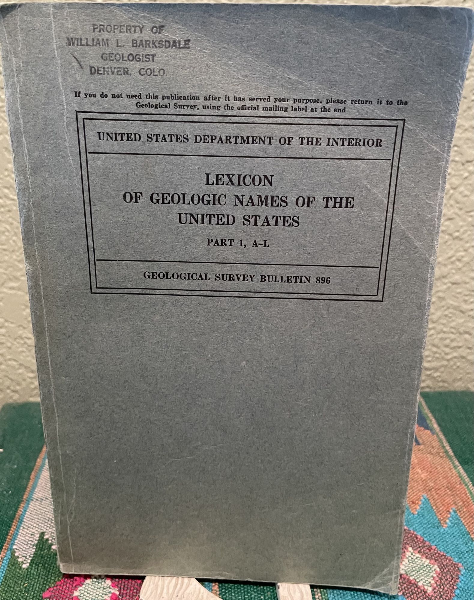 Lexicon of Geologic Names of the United States Part 1. A-L (Including Alaska. M. G. Wilmarth.