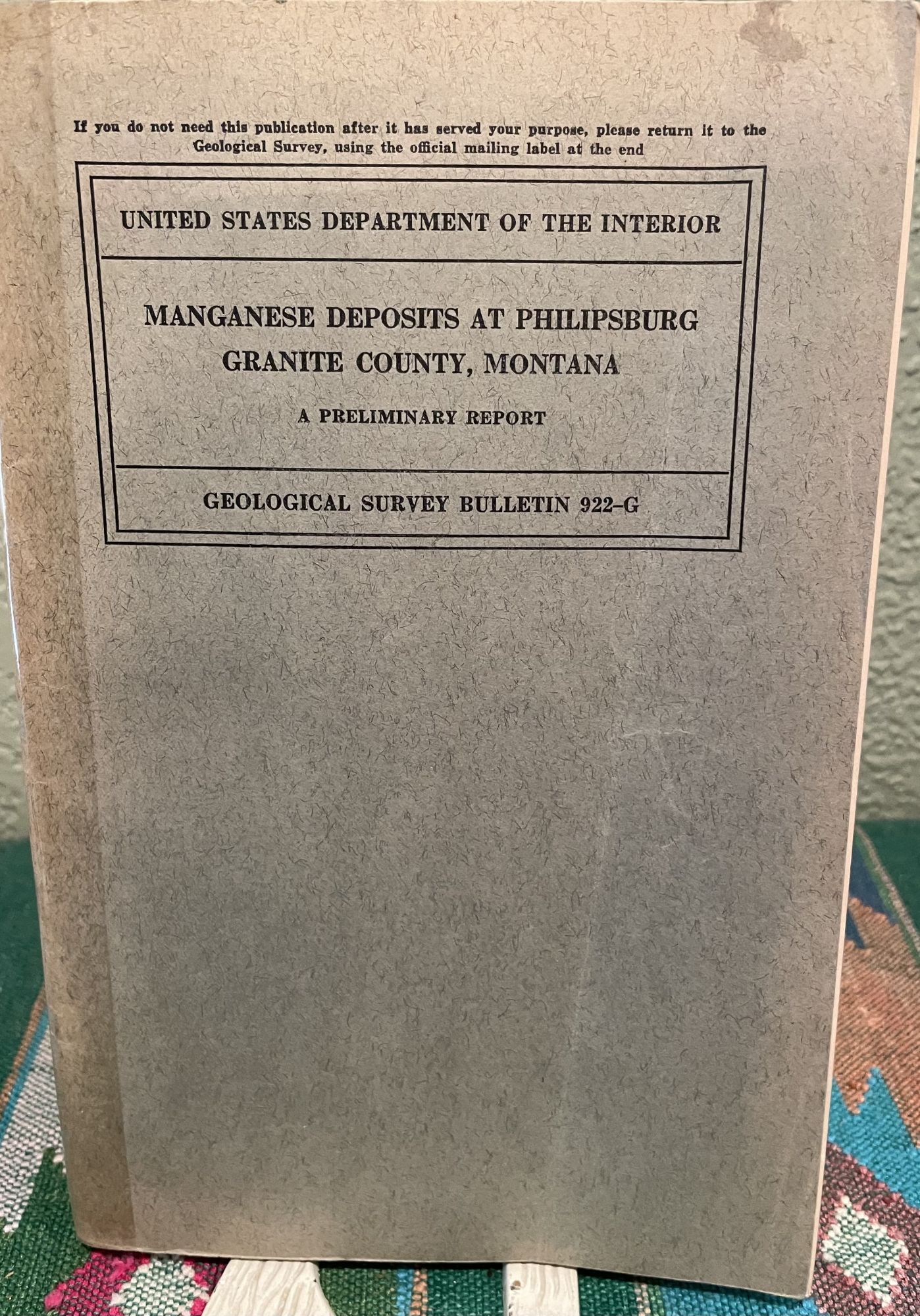 MANGANESE DEPOSITS AT PHILIPSBURG GRANITE CO, MONTANA A Preliminary Report. E. N Goddard.