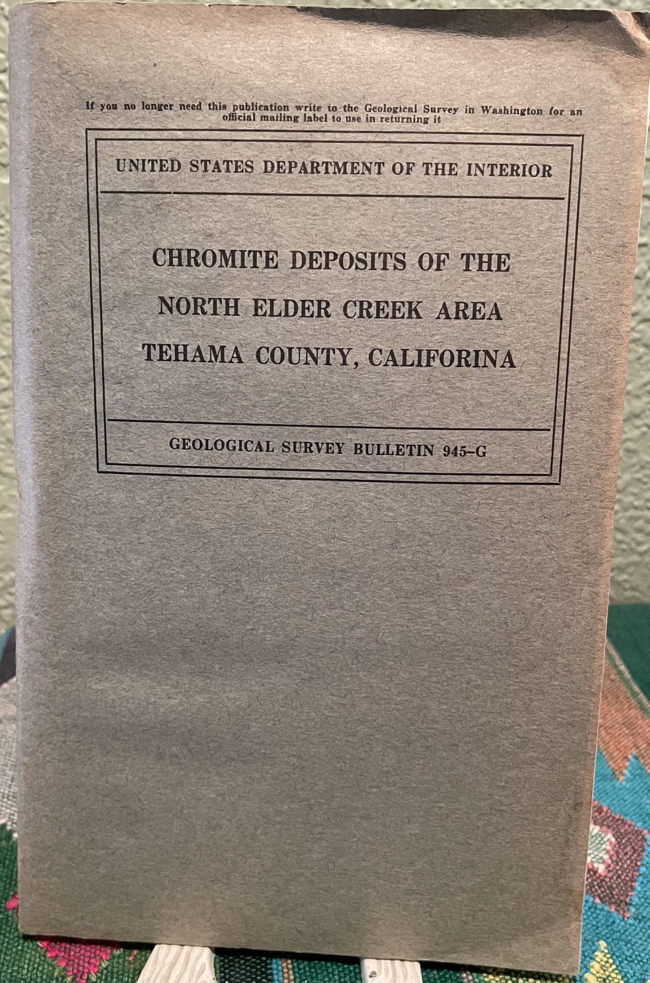 Chromite deposits of the North Elder Creek Area, Tehama County, California. G. A. Rynearson.