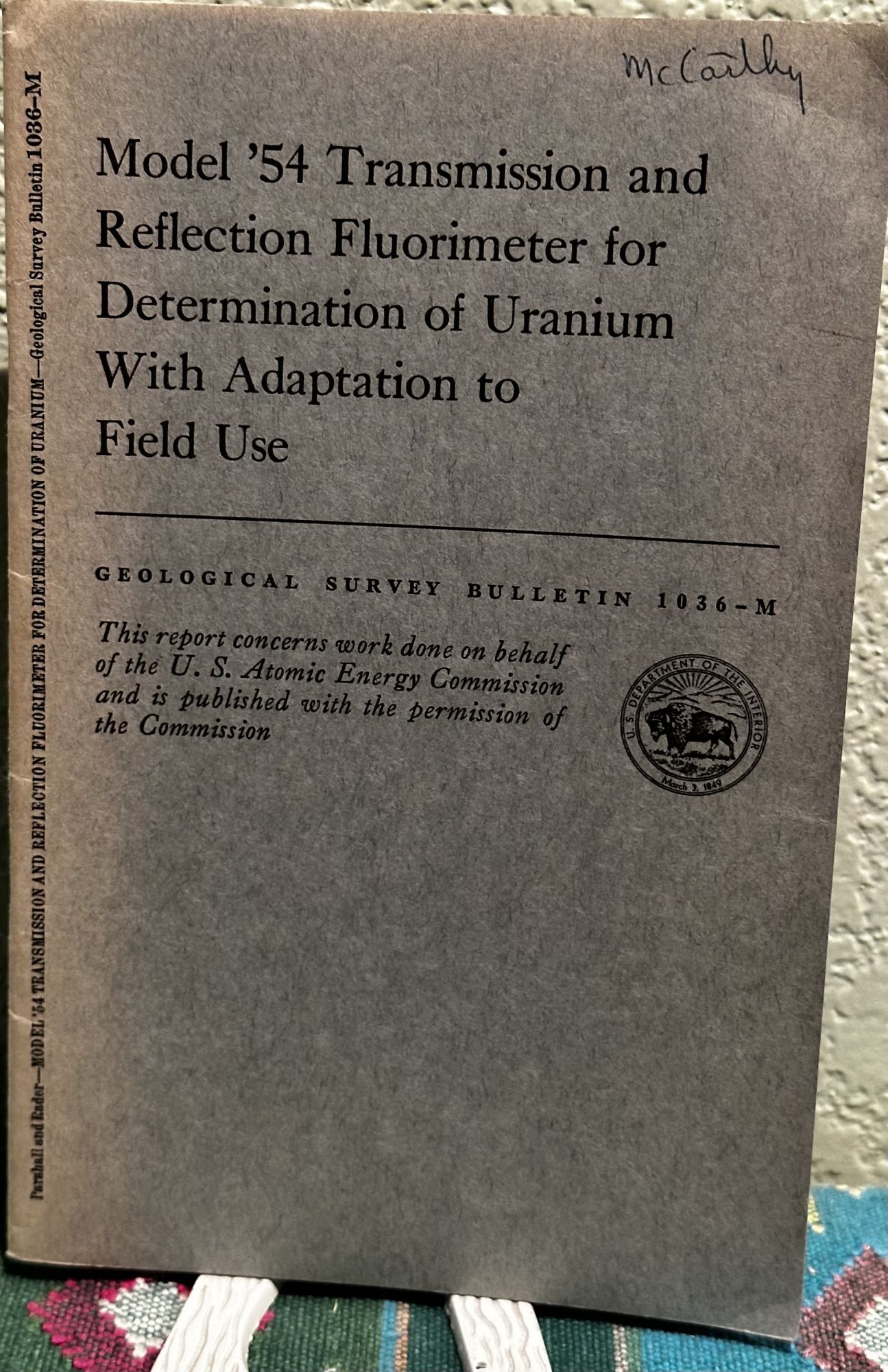 Model '54 transmission and reflection fluorimeter for determination of uranium with. Ernest E. Parshall.