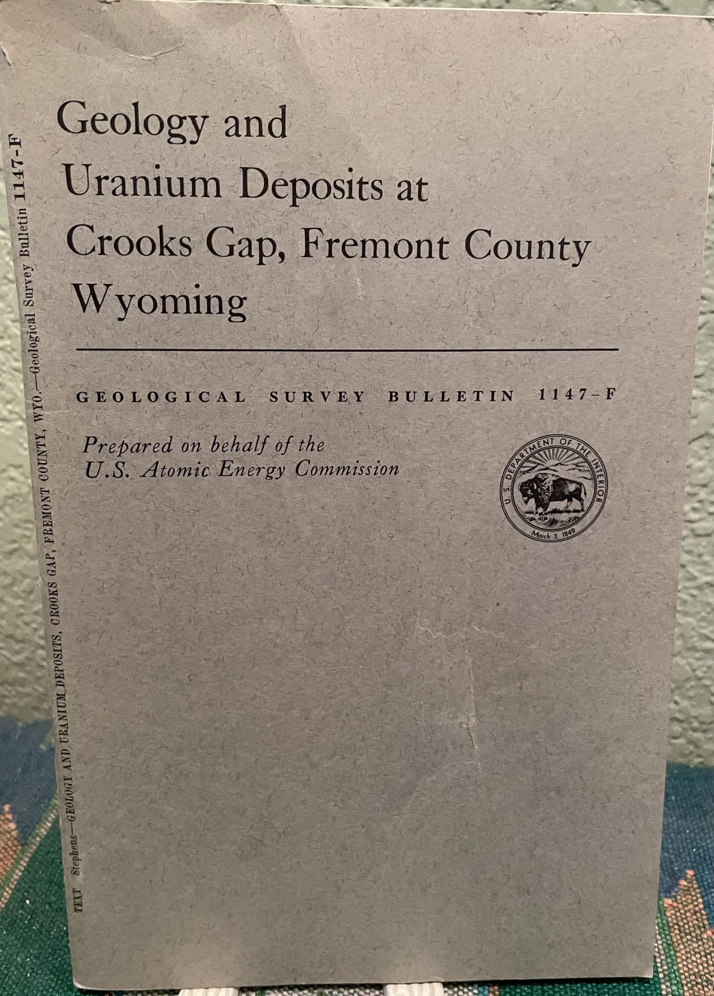 Geology and uranium deposits at Crooks Gap, Fremont County, Wyoming. James G. Stephens.