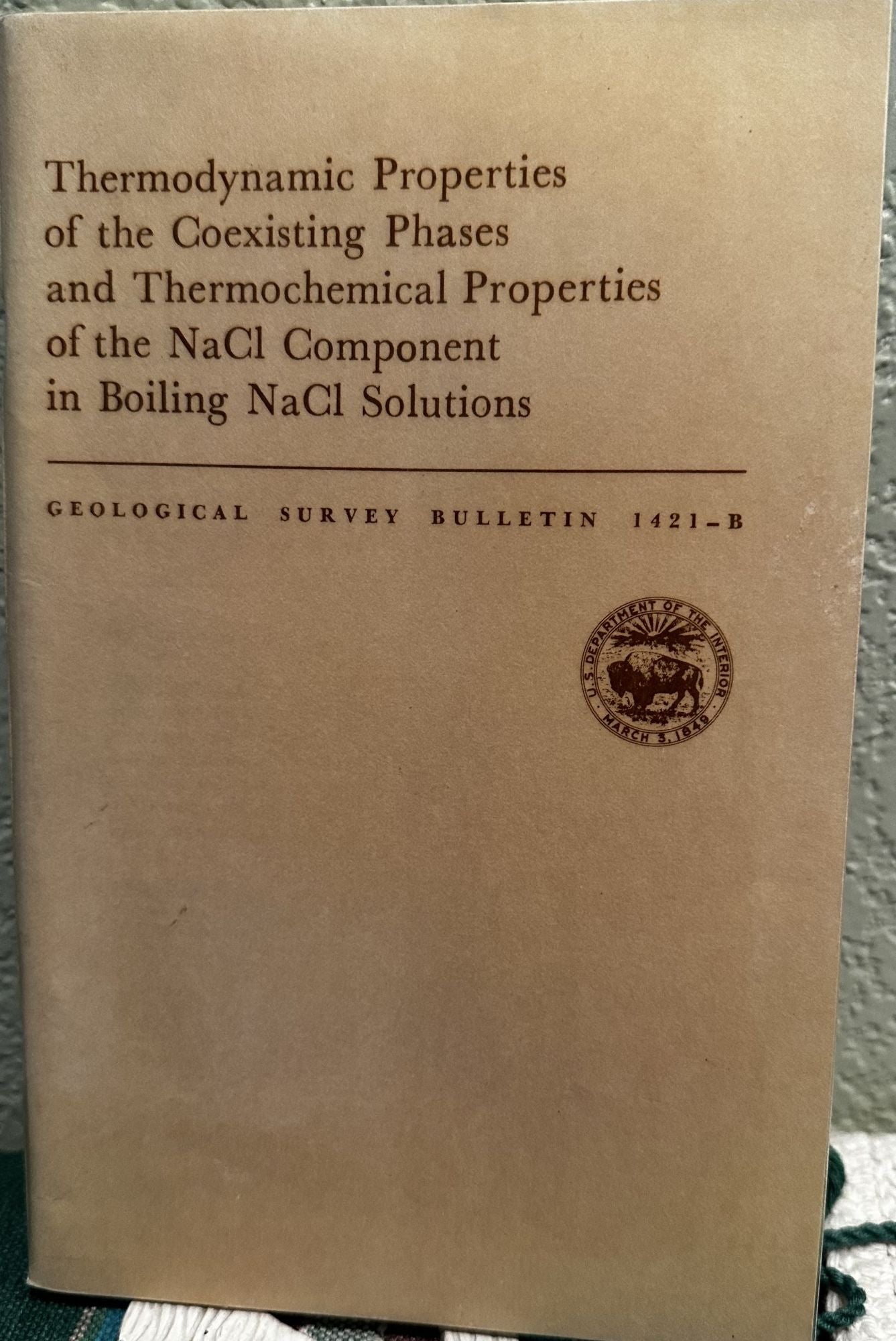 Thermodynamic properties of the coexisting phases and thermochemical properties of the NaCl. John L. Haas.