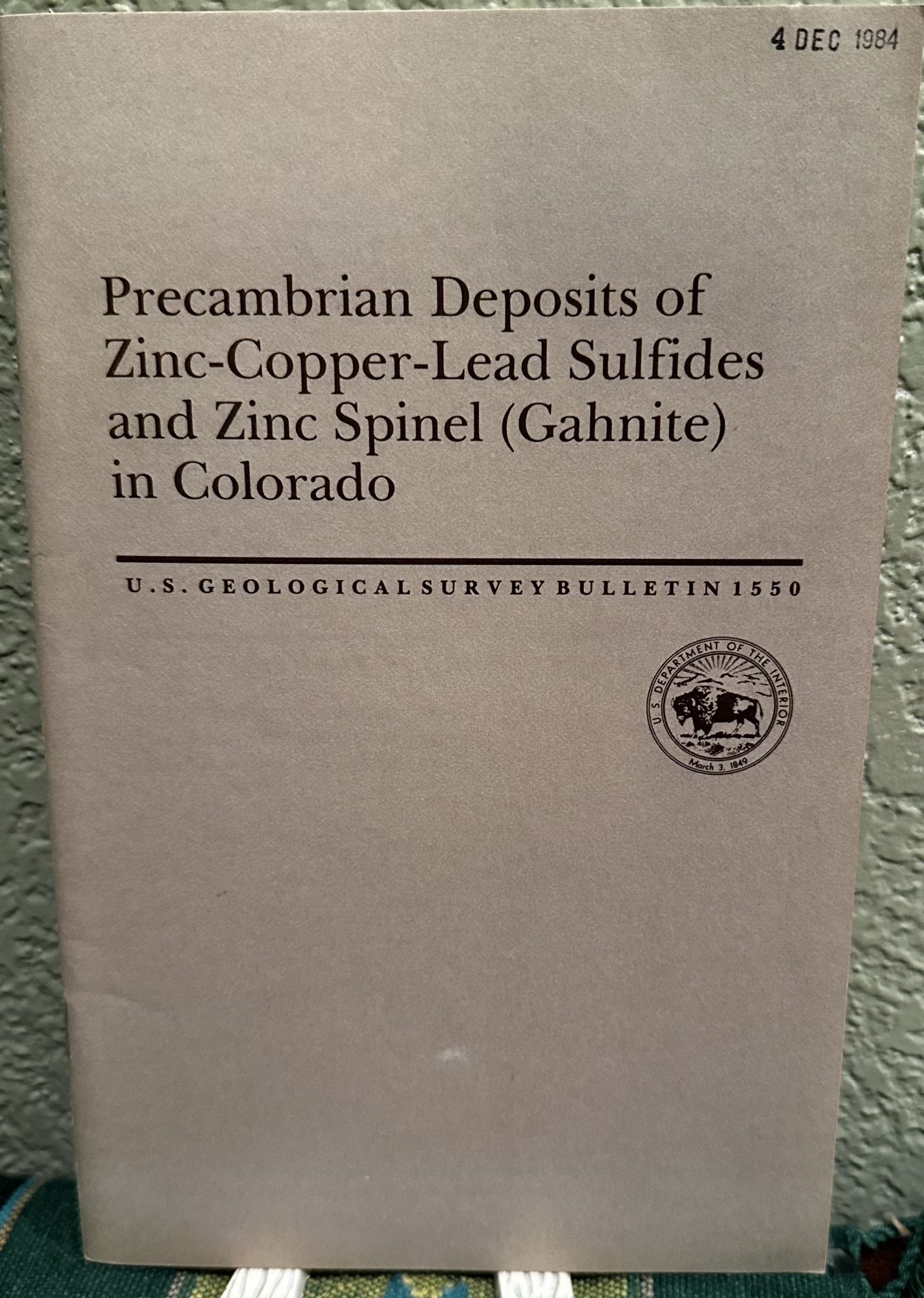 Precambrian Deposits of Zinc-Copper Lead Sulfides and Zinc Spinel in Colorado Gahnite. Douglas M. Sheridan.