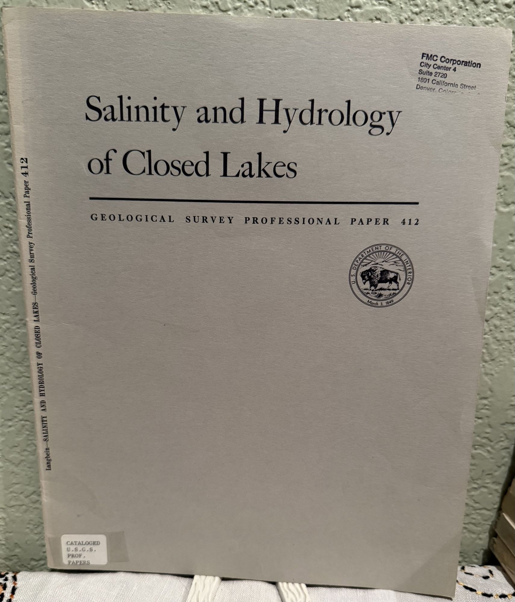 SALINITY AND HYDROLOGY OF CLOSED LAKES. Walter B. Langbein.