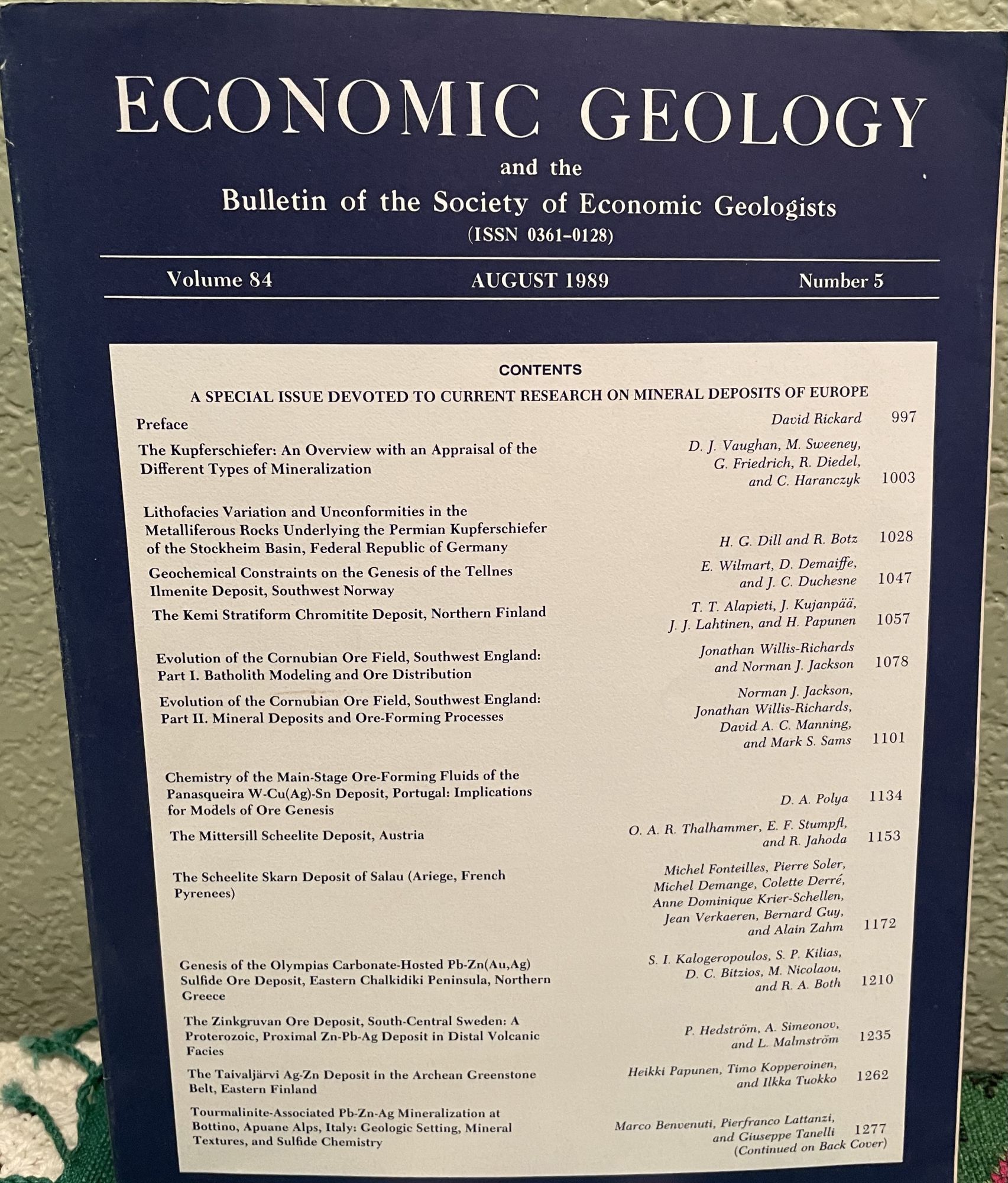 A Special Issue Devoted to Current Research on Mineral Deposits of Europe. D. Ed Rickard.