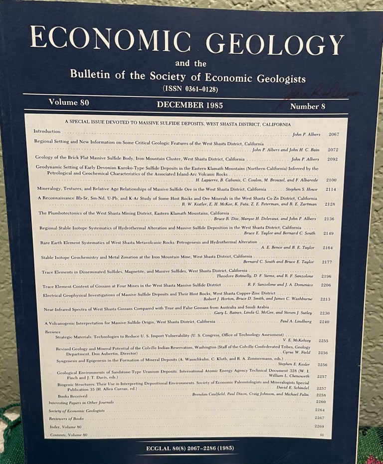 Item #24905 ECONOMIC GEOLOGY - A SPECIAL ISSUE DEVOTED TO MASSIVE SULFIDE DEPOSITS, WEST SHASTA DISTRICT, CALIFORNIA. John P. Albers.