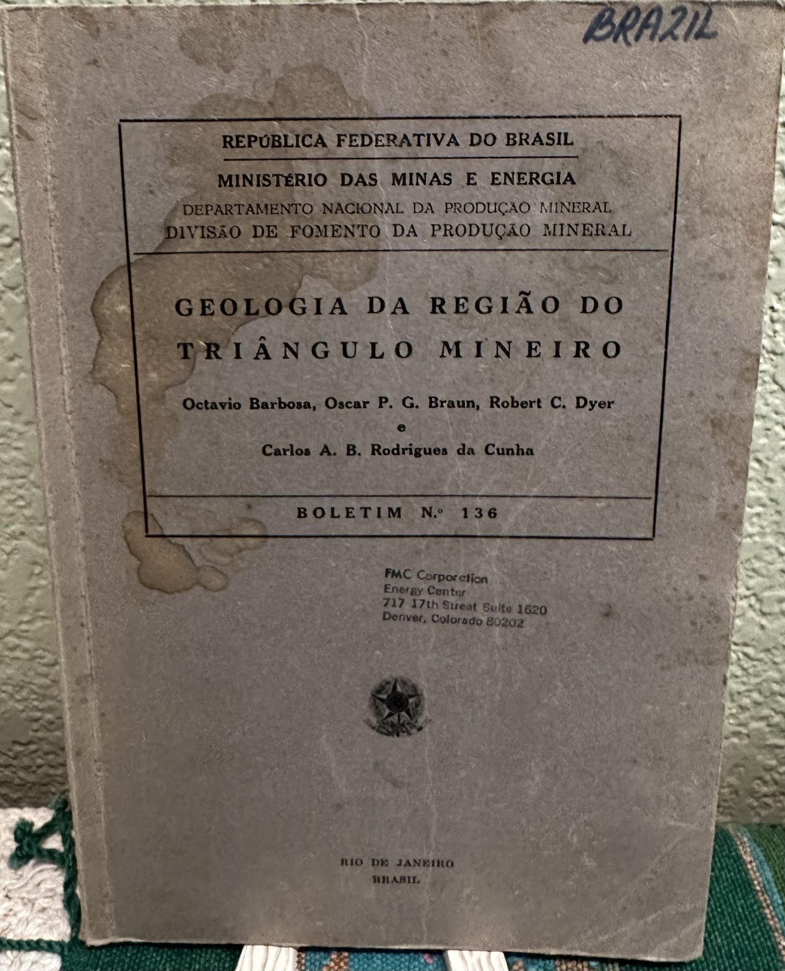 Geologia Da Regiao Do Trangulo Minero. Octaavio Batrbosa Et. Al.