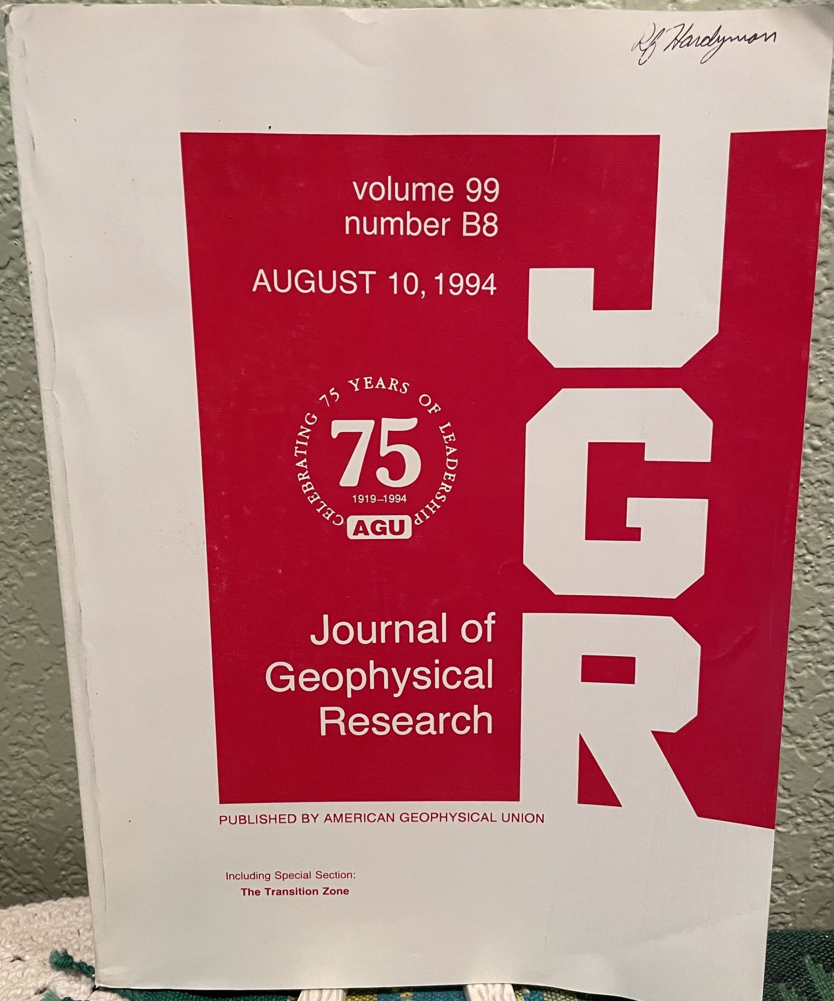 Journal of Geophysical Research Special Section: the Transition Zone. William J. Hinze.