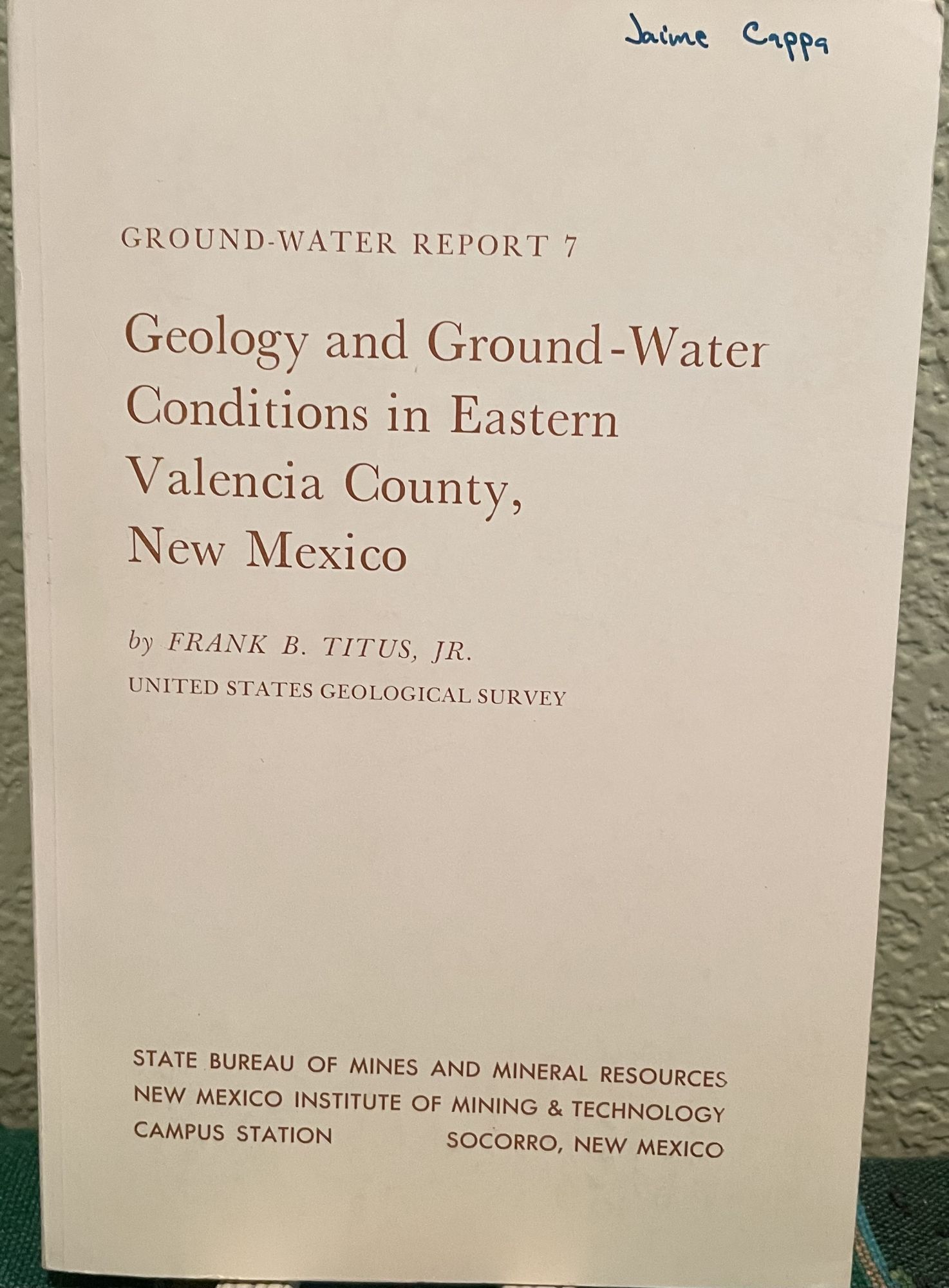 Geology and ground-water conditions in eastern Valencia County, New Mexico. Frank Bethel Titus.
