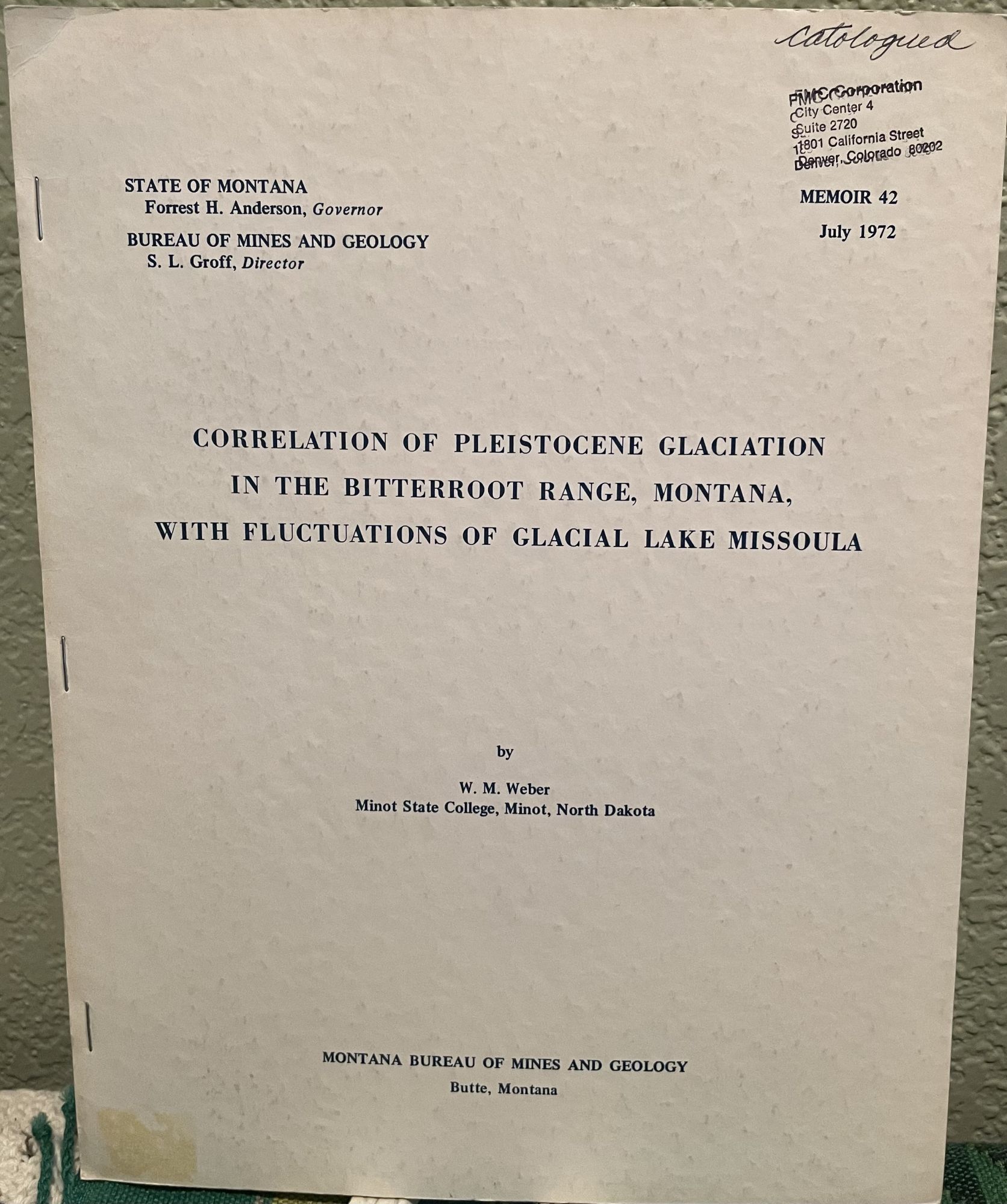 Correlation of Pleistocene glaciation in the Bitterroot Range, Montana, with fluctuations of. W. M. Weber.