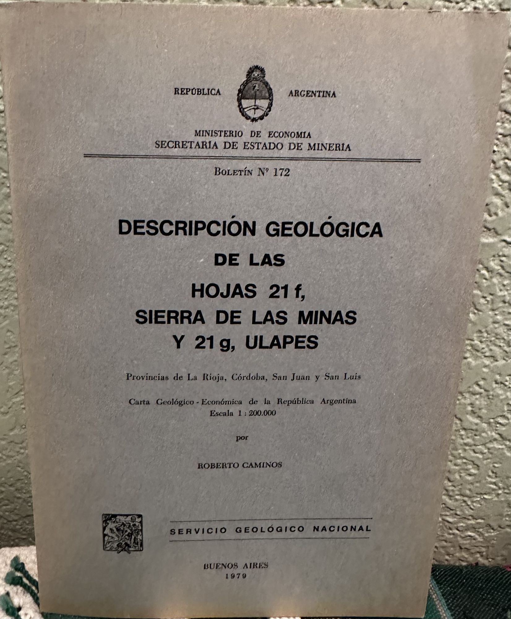 Descripcion Geologica De La Hoja 21f, Sierra De Las Minas Y 21g, Ulapes Provincias De La Rioja, Roberto Caminos.