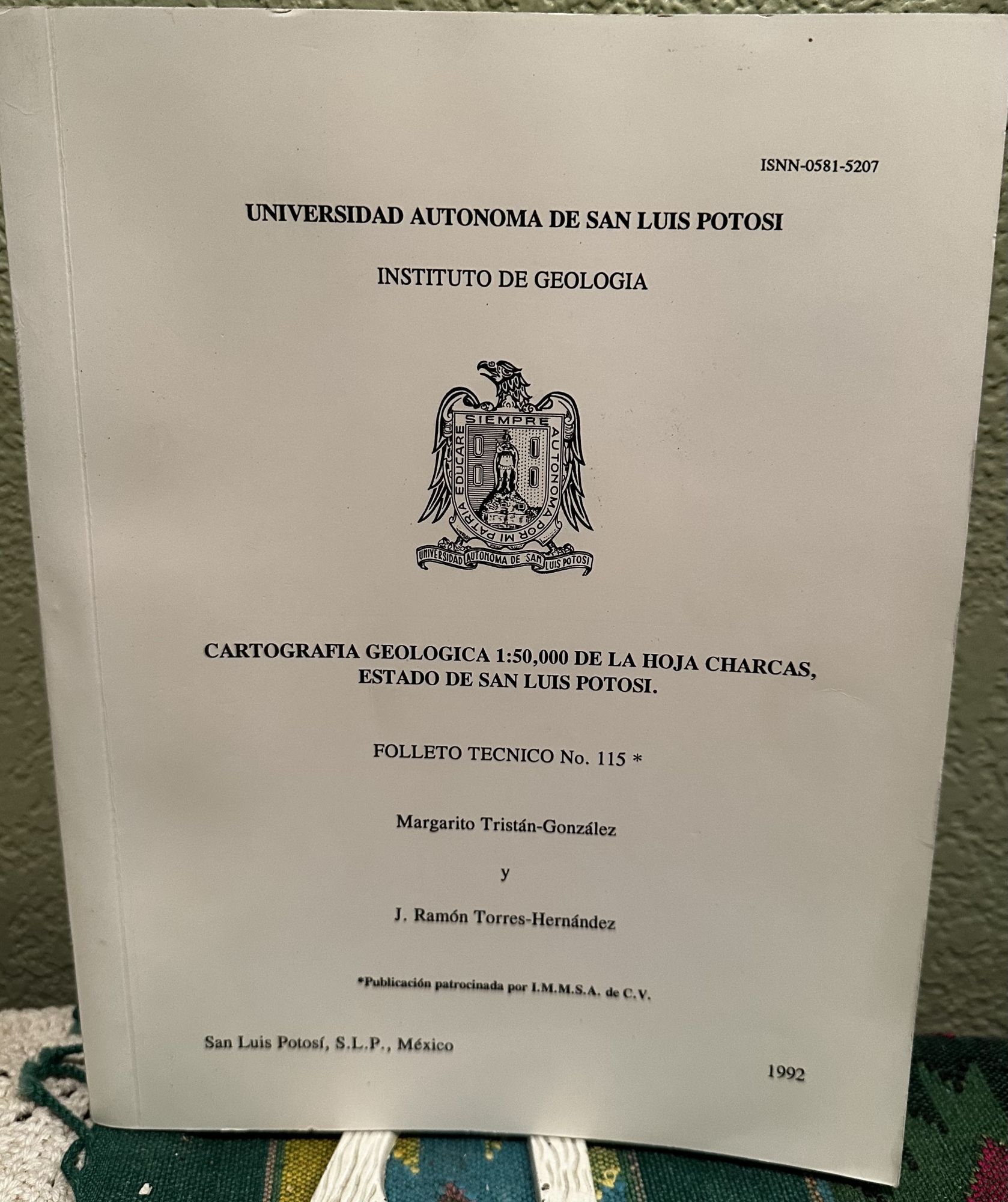 Cartigrafia Geologica 1: 50,000 De La Joja Characas, Estado De San Luis Potosi Spanish Language. M. Y. Torres-Hernandez Tristan-Gonzalez, J. R.