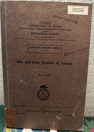 Item #28067 Zinc and lead deposits of Canada, Frederick James Alcock