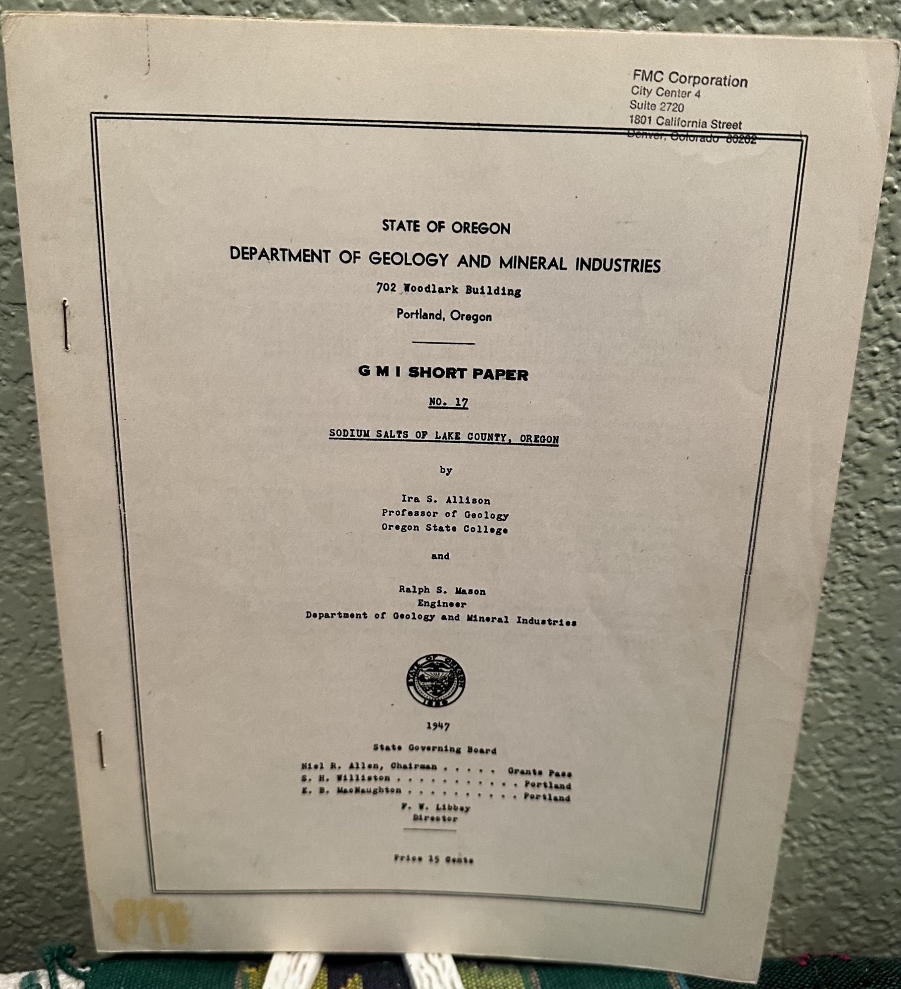 SODIUM SALTS OF LAKE COUNTY, OREGON. Ira S. Allison, R. S. Mason.