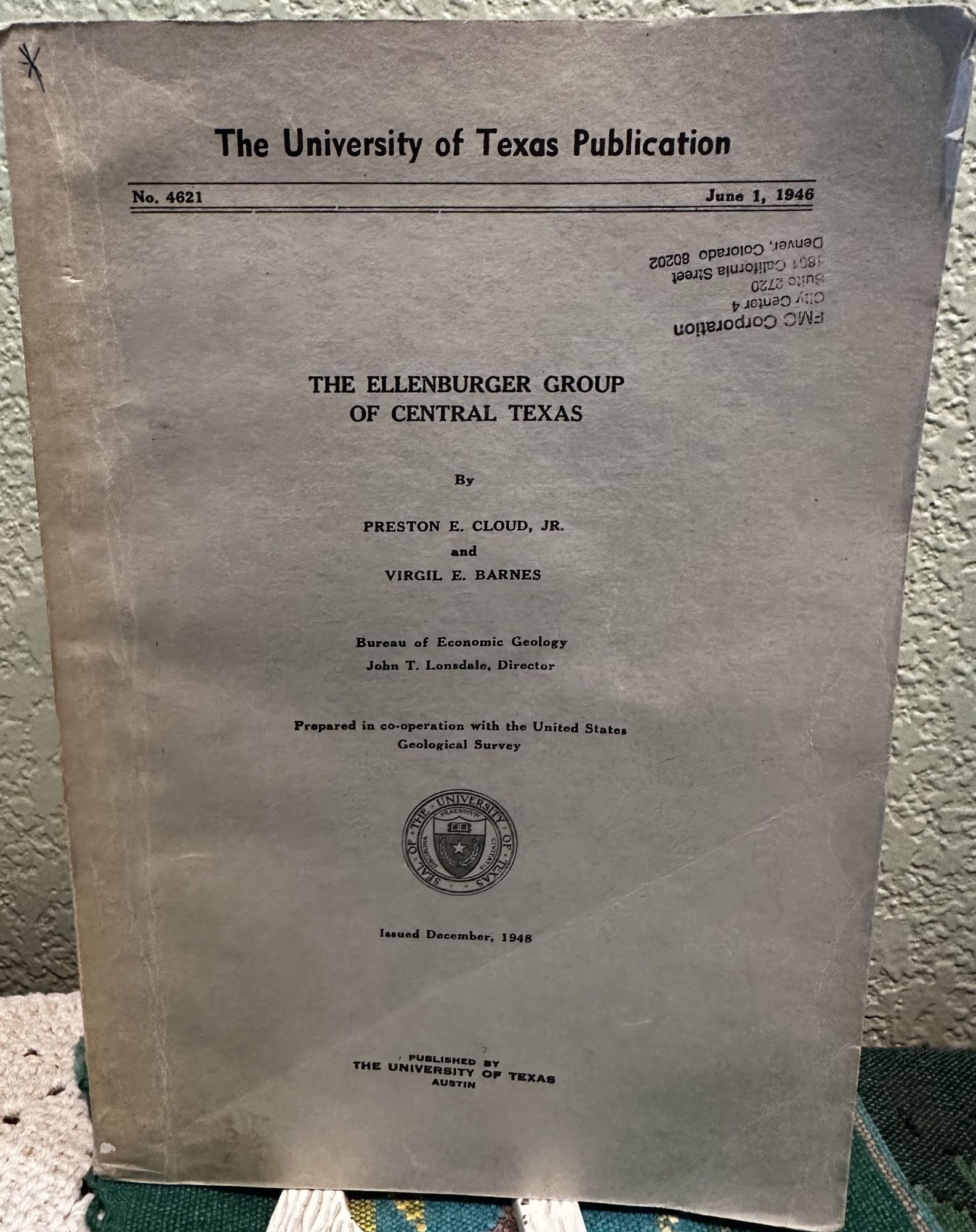 The Ellenburger Group of Central Texas. Preston E. Cloud Jr., Virgil E. Barnes.