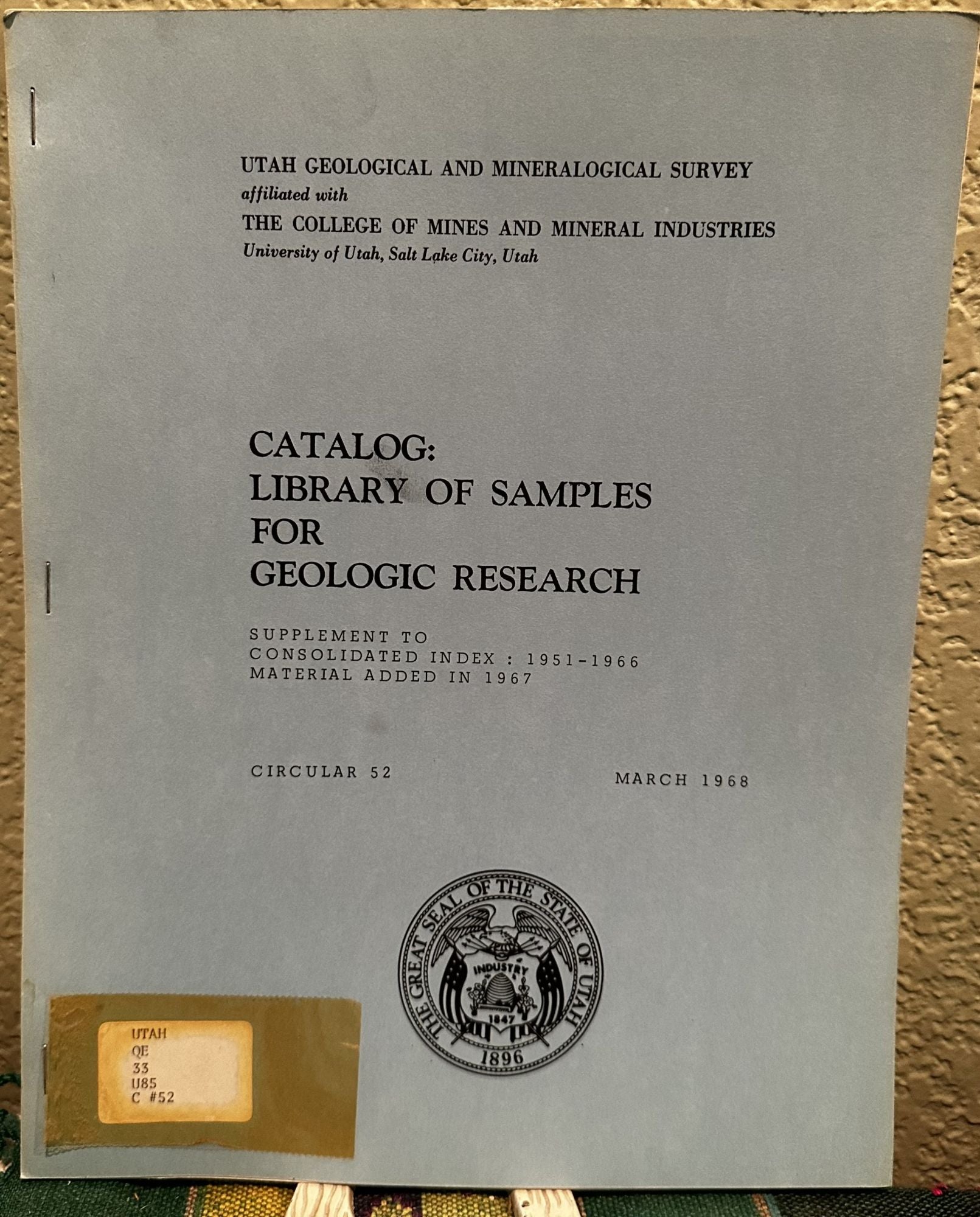 Catalog: Library of Samples for Geologic Research Supplement to Consolidated Index 1951-1966. W. D. Byrd, compilers.