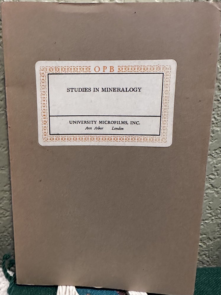 Item #28972 Studies in Mineralogy Dedication to Charles Palache. Friends, Students, Eds.