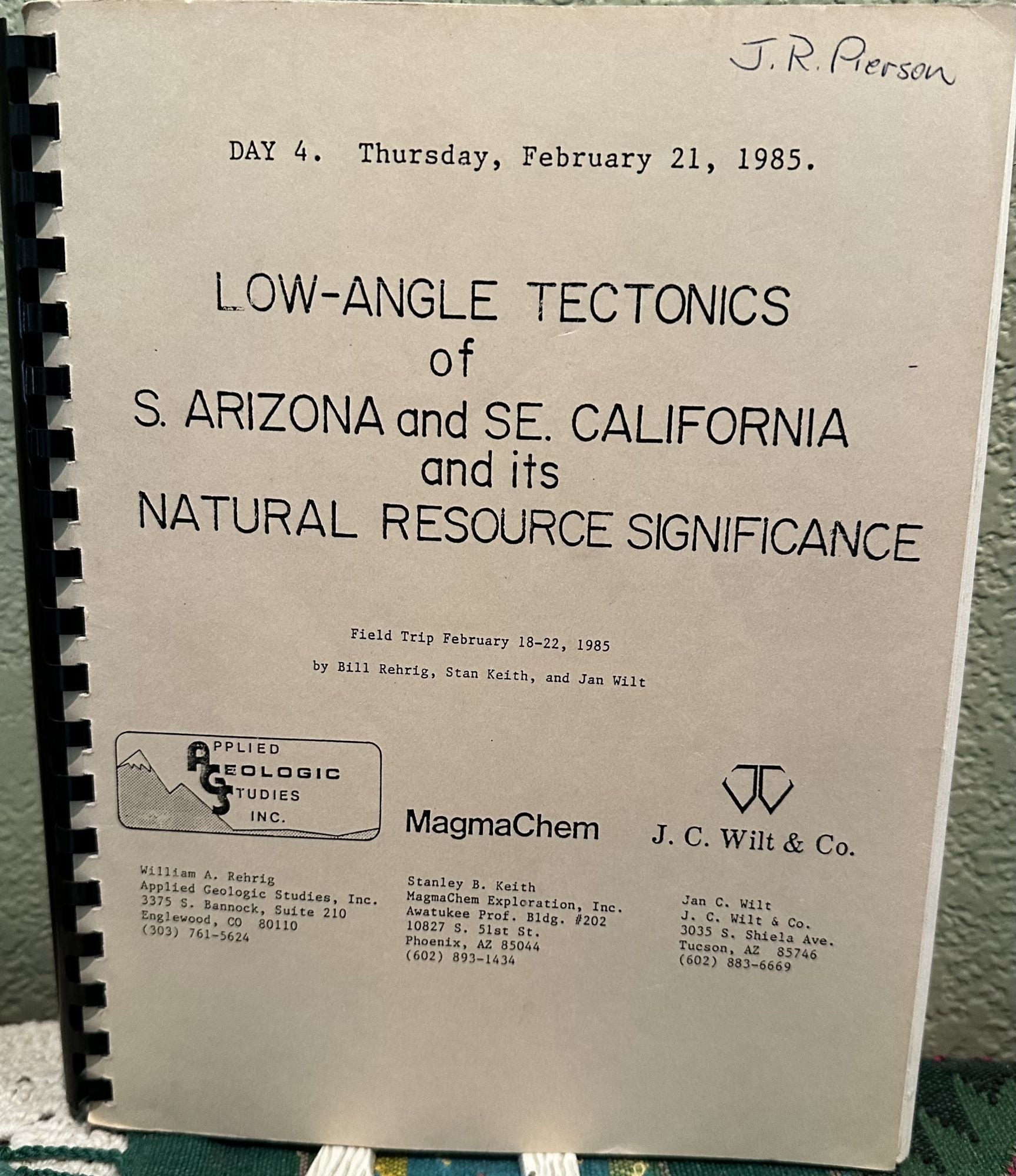 Low-Angle Tectonics of S. Arizona and Se. California and its Natural Resource Significance Field. Bill Rehrig.