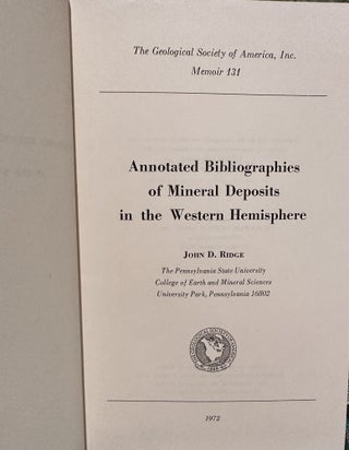 Annotated Bibliographies of Mineral Deposits in the Western Hemisphere