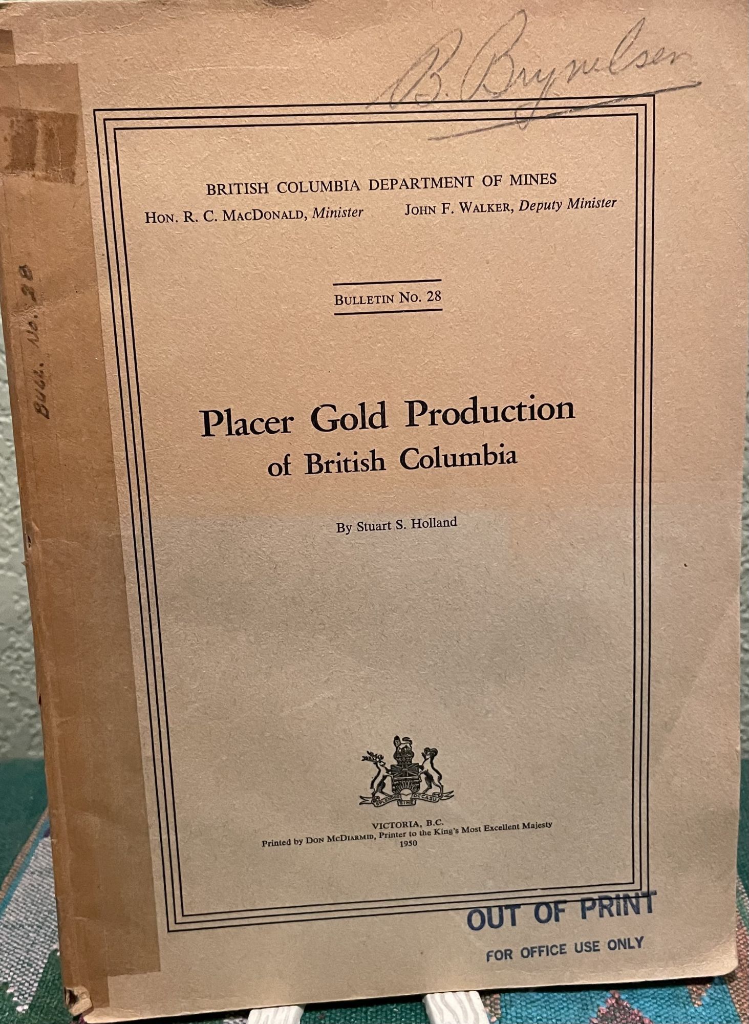 Placer Gold Production of British Columbia. Stuart S. Holland.