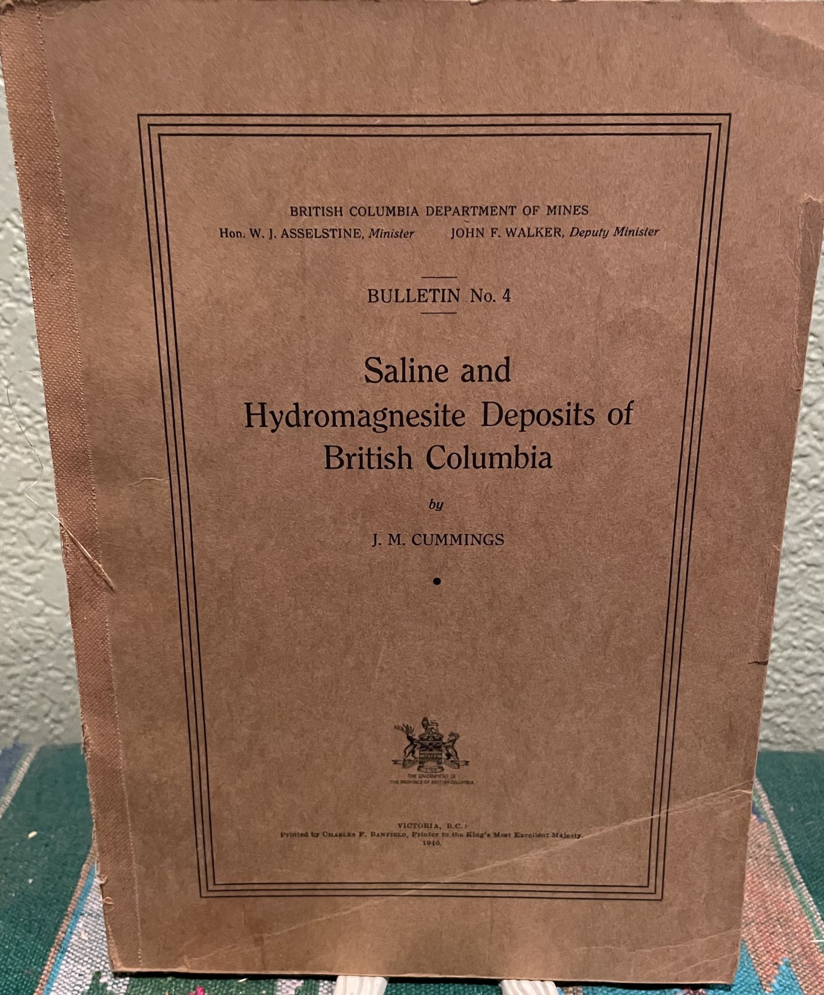 SALINE AND HYDROMAGNESITE DEPOSITS OF BRITISH COLUMBIA. J. M Cummings.