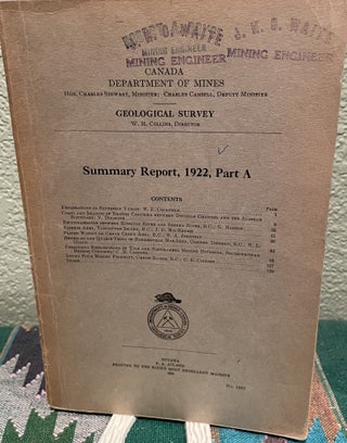 Item #30143 Summary Report, 1922, Part A. W. H. Collins