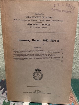 Item #30144 Summary Report, 1922, Part B. W. H. Collins