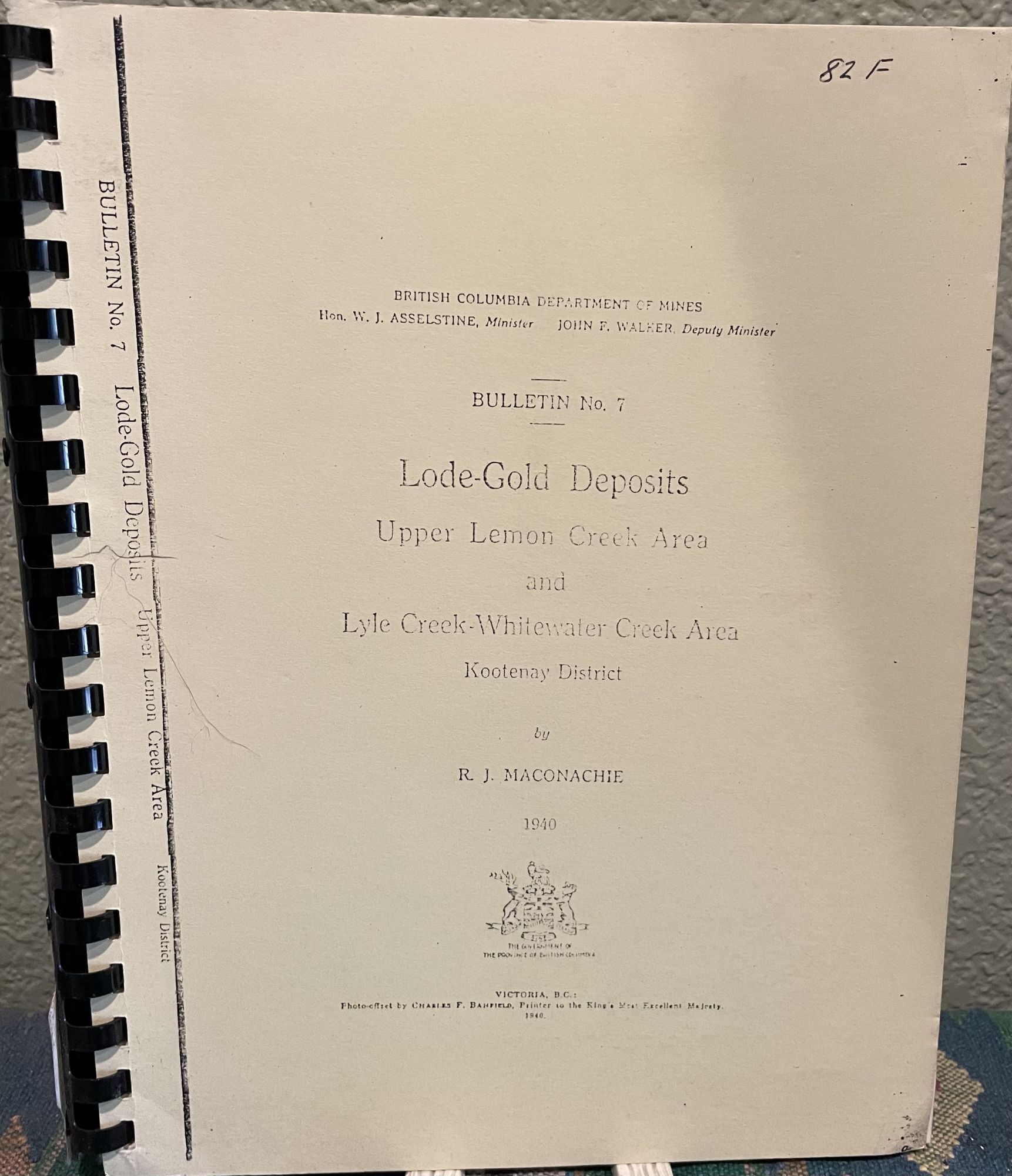 Lode-Gold Deposits Upper Lemon Creek Area and Lyle Creek-Whitewater Creek Area Kootenay District. R. J. Maconachie.