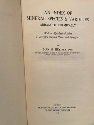 An index of mineral species & varieties arranged chemically, with an alphabetical index of accepted mineral names and synonyms,