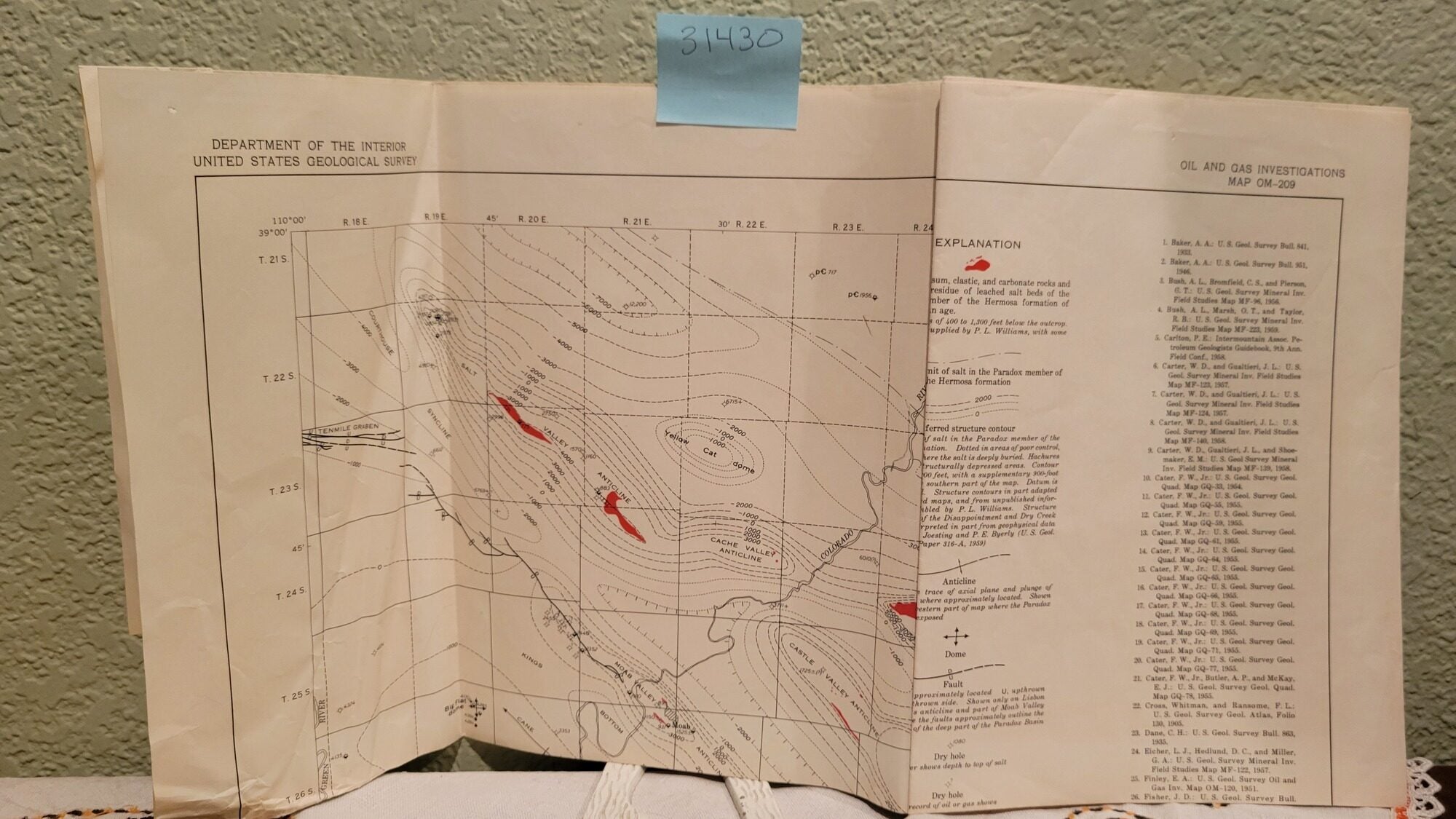 Preliminary Structure Contour Map on Top of Salt in the Paradox Member of the Hermosa Formation. Donald Elston, Eugene Shoemaker.