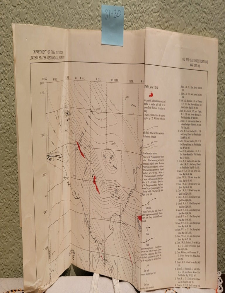 Item #31430 Preliminary Structure Contour Map on Top of Salt in the Paradox Member of the Hermosa Formation in the Salt Anticline Region, Colorado and Utah Oil and Gas Investigation Map OM-209. Donald Elston, Eugene Shoemaker.