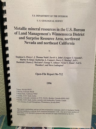 Item #5563018 Metallic mineral resources in the U.S. Bureau of Land Management's Winnemucca...