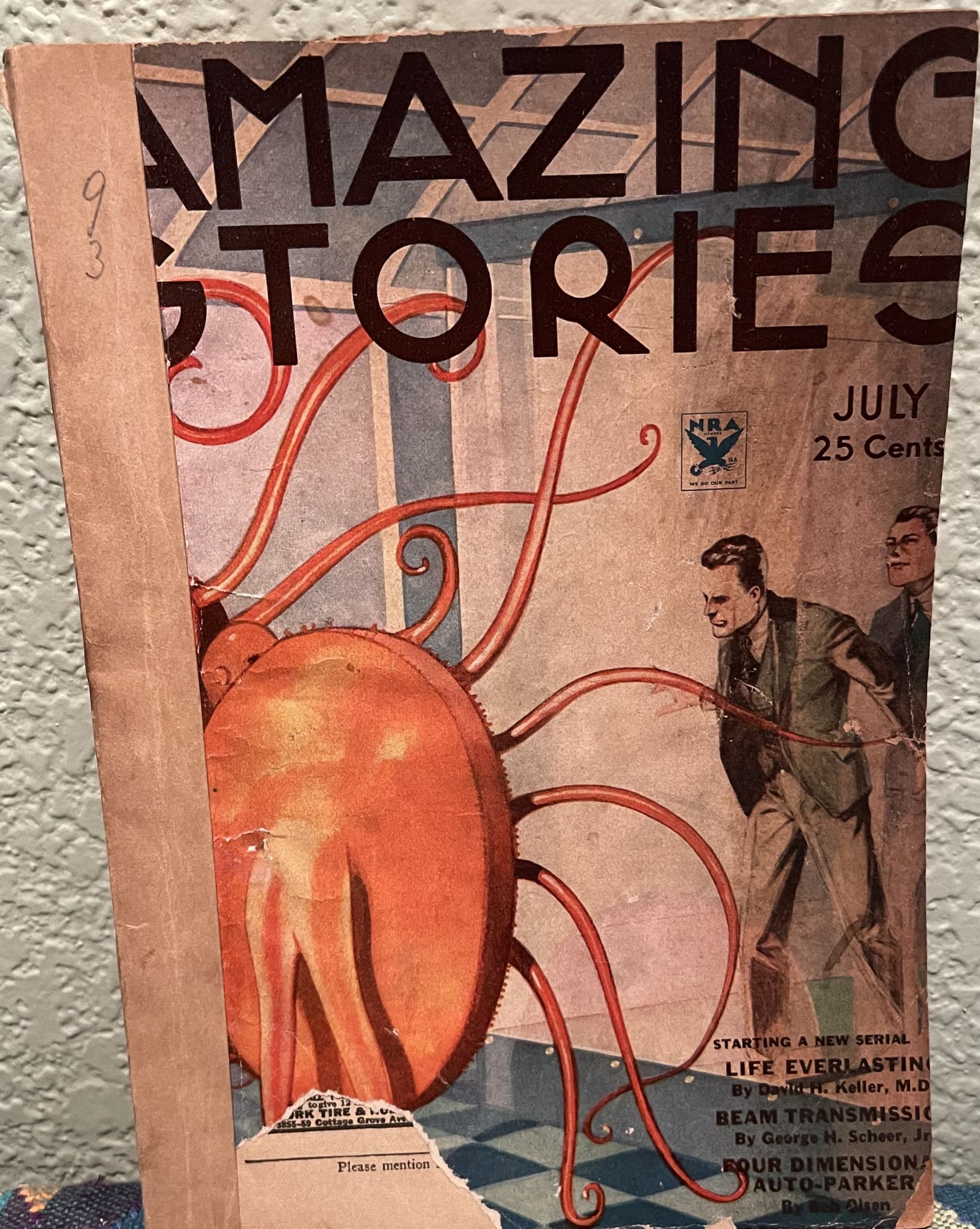 Amazing Stories Science Fiction Vol. 9 No. 3 July 1934. Keller David H. Sloane O'Connor T., Brandt C. A., Mills Charlie, Olsen Bob, Scheer George H., Verne Jules, Peril Milton R.
