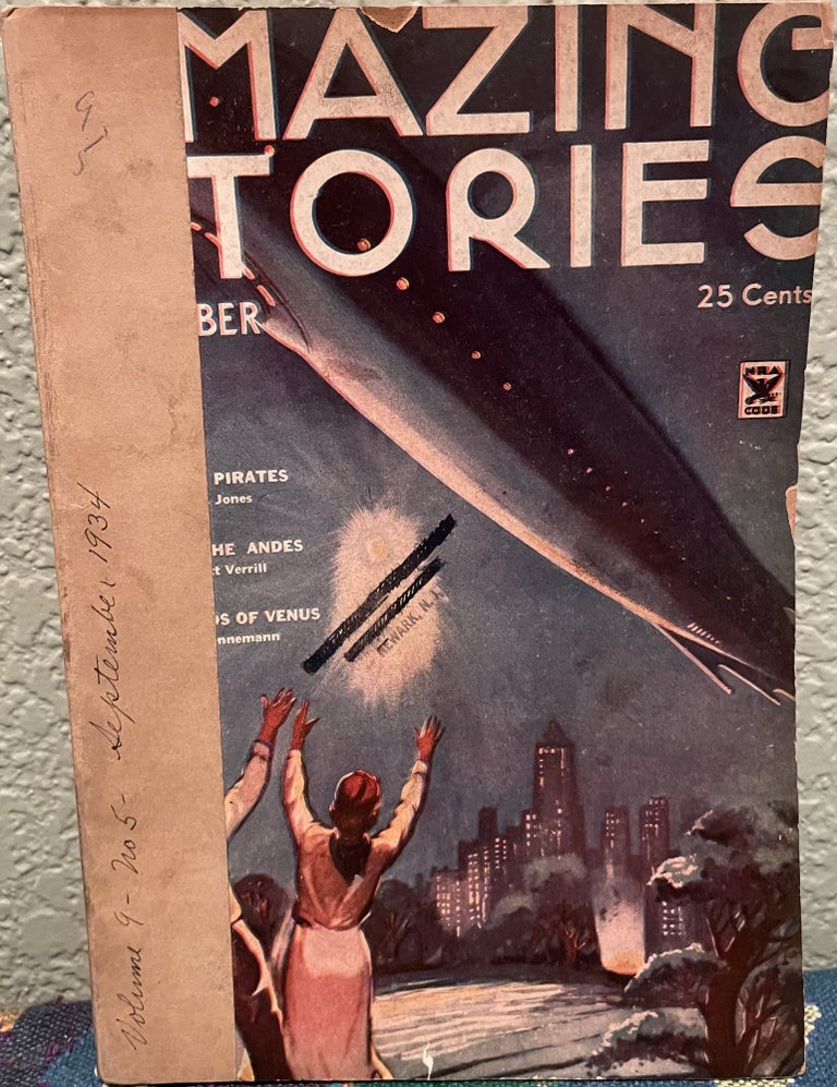 Item #5563182 Amazing Stories Science Fiction Vol. 9 No. 5 September 1934. Jones Neil R. Sloane O'Connor T., Matheson Donald, Vincent Harl, Kaletsky Milton, Sonnemann Willam K., Smith Clark Ashton, Verrill A. Hyatt.