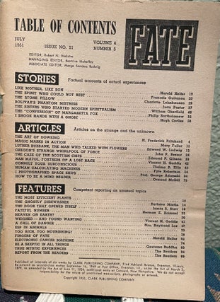 Item #5563206 Fate Magazine; True Stores of the Strange, The Unusual, The Unknown July 1951 Vol 4...