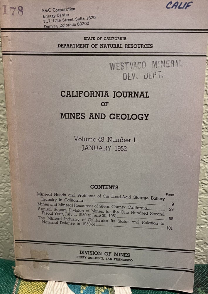 Item #5563869 California Journal of Mines and Geology, Volume 48, Number 1. DIVISION OF MINES.