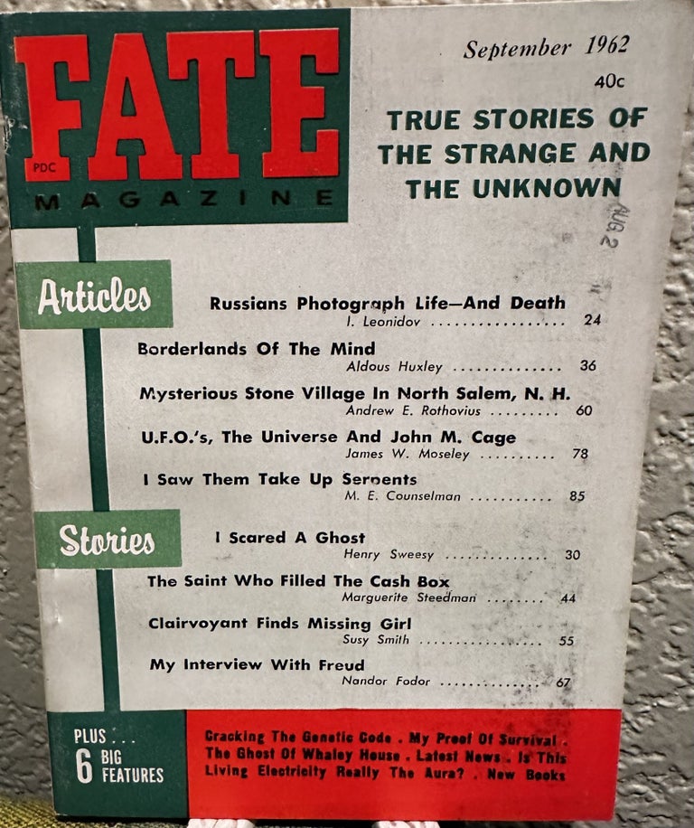 Item #5564129 Fate Magazine: True Stories of the Strange and Unknown September 1962 Vol 15 No 9 Issue 150. Mary Margaret Fuller.