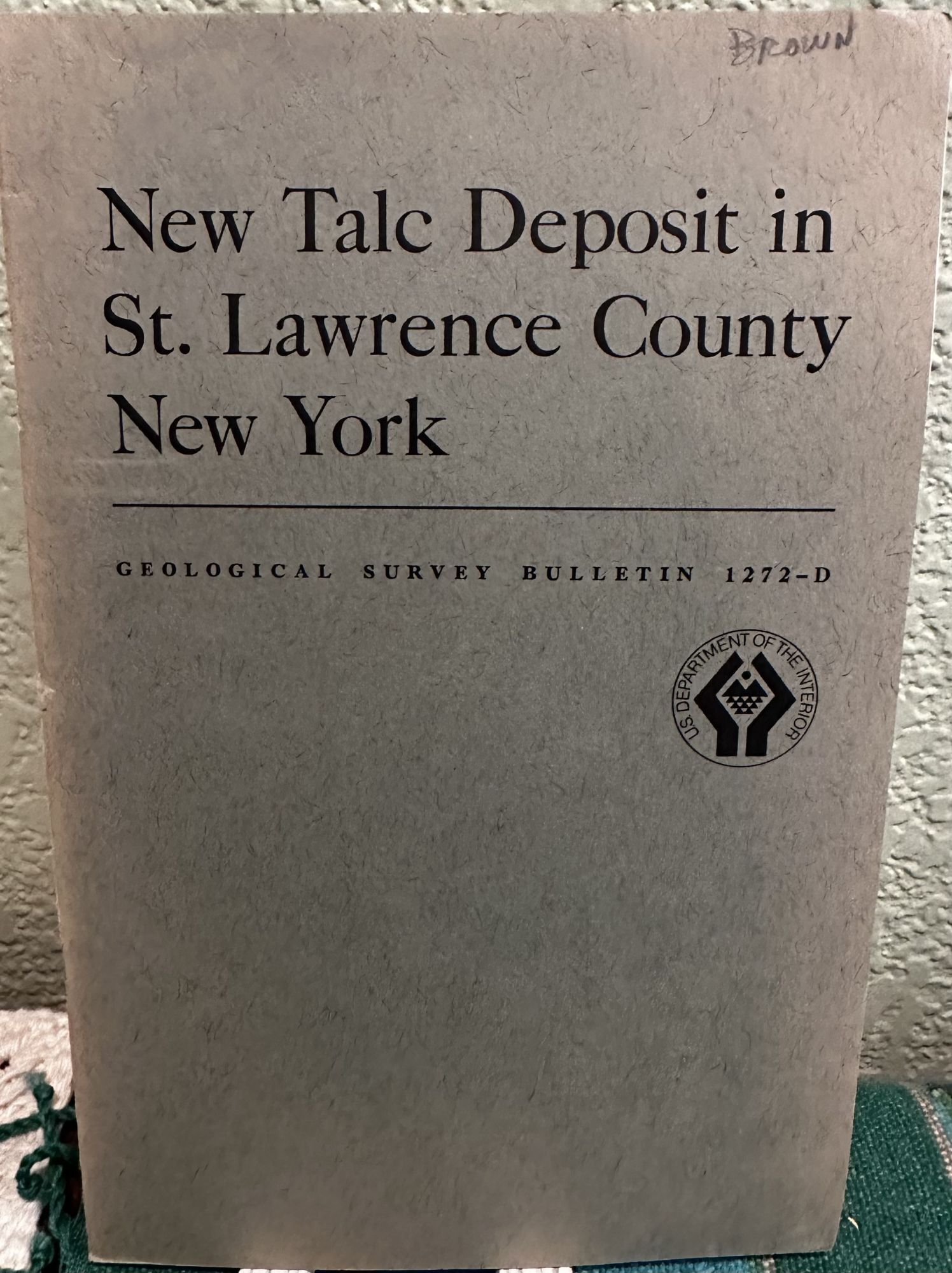 New Talc Deposit in St. Lawrence County New York Bulletin 1272-D. Ervin Brown.