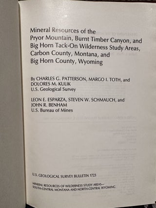 Mineral Resources of the Pryor Mountain, Burnt Timber Canyon, and Big Horn Tack-On Wilderness Study Areas, Carbon county, Montana, and Big Horn County, Wyoming, U.S. Geological Survey Bulletin 1723