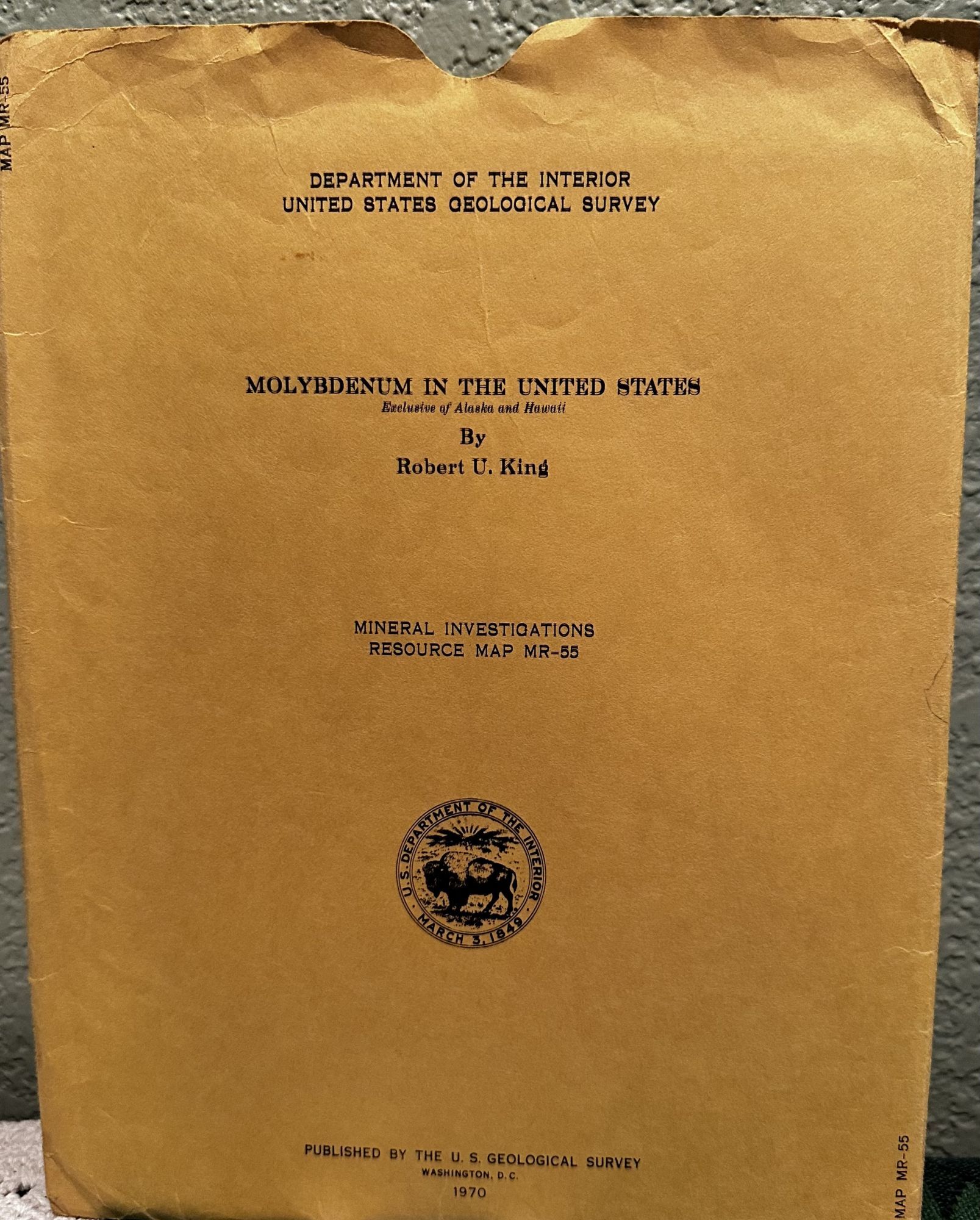 Molybdenum in the United States, Exclusive of Alaska and Hawaii, Mineral Investigations Resource. Robert U. King.
