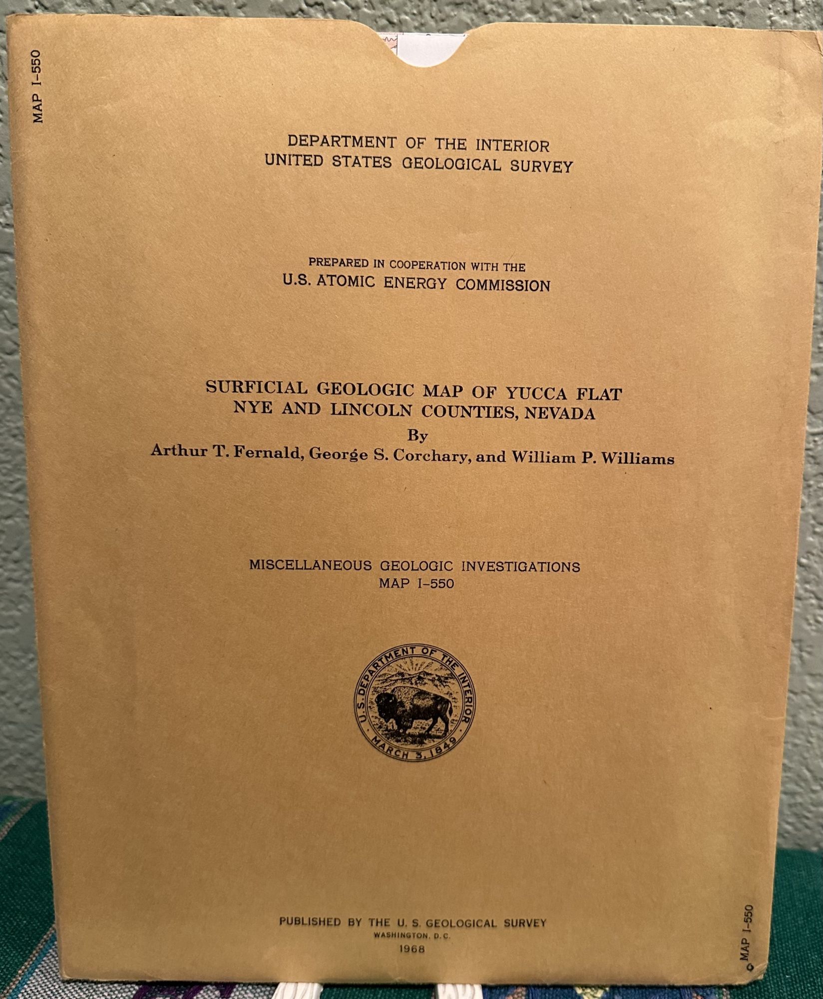 Surficial Geologic Map of Yucca Flat Nye and Lincolnn Counties, Nevada; MAP I-550. Arthur T. Fernald, George S., Corchary, William P. Williams.