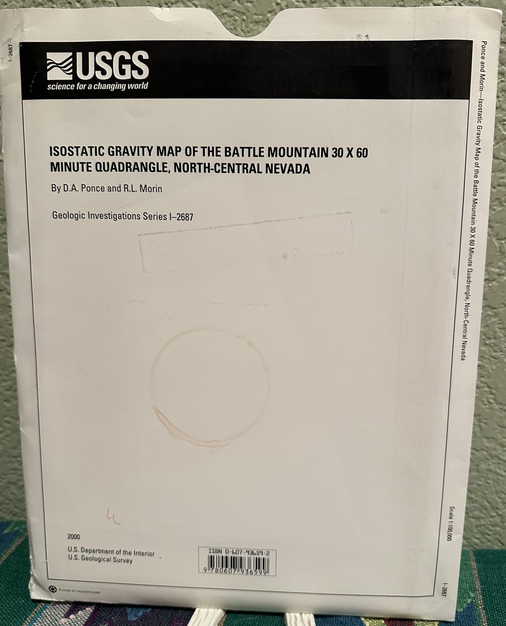 Isostatic Gravity Map of the Battle Mountain 30 x 60 Minute Quadrangle, North-Central Nevada; Map. D. A. Ponce, R. L. Morin.