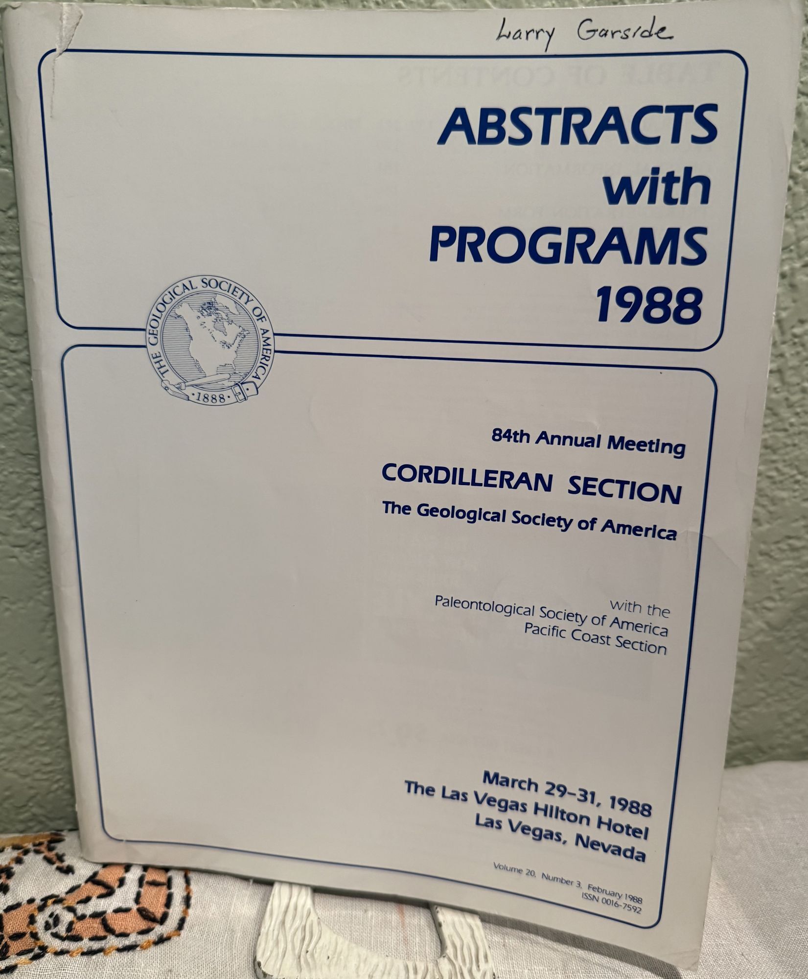 Abstracts with Programs 1988, 84th Annual Meeting Cordilleran Section; Vol. 20 No. 3. GSA.