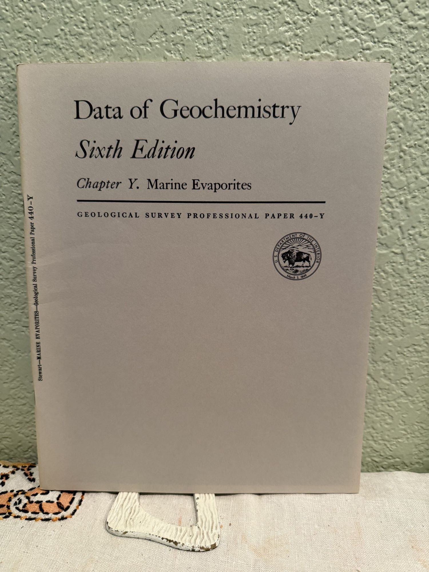 Data of Geochemistry Sixth Edition Chapter Y Marine Evaporites Paper 440-Y. Michael Fleischer, Frederick H. Stewart.