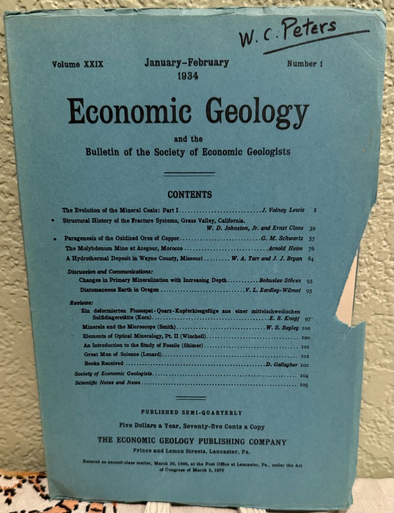 Item #5569555 Economic Geology and the Bulletin of the Society of Economic Geologists; Volume XXIX, January - February 1934, Number 1. Alan Mara Bateman, William Shirley Bayley.