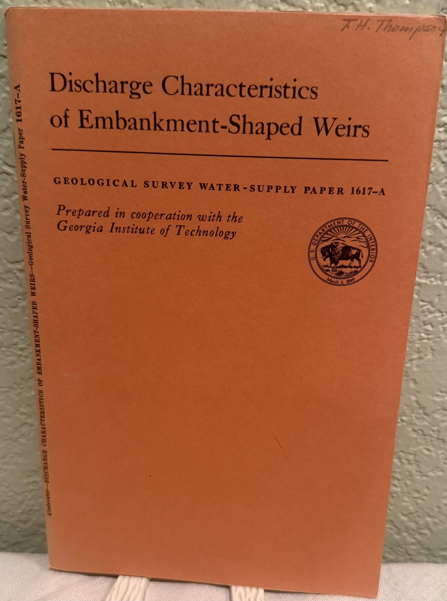 Discharge Characteristics of Embankment-Shaped Weirs;; Geological Survey Water - Supply Paper 1617-A. Carl E. Kindsvater.